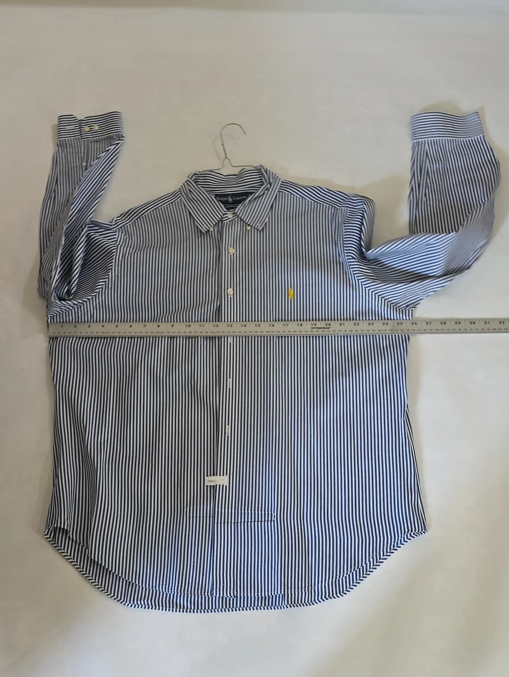 Men's Striped Button-Down Shirt with Logo - Blue & White